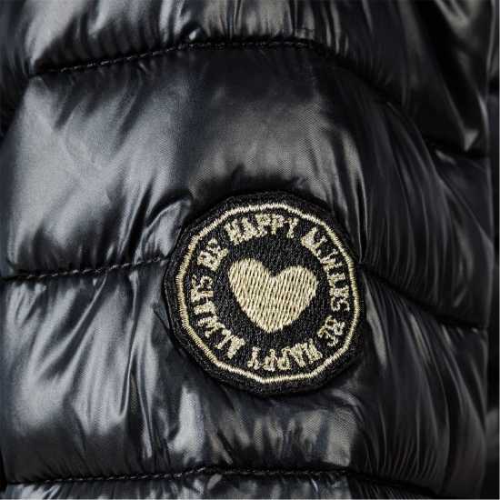 Яке С Качулка Girls Quilted Hooded Jacket Zip Fastening Black  