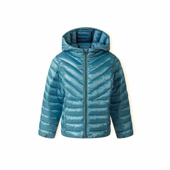 Яке С Качулка Girls Quilted Hooded Jacket Zip Fastening Turquoise  