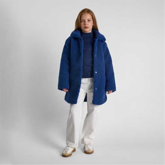 Girls Sherpa Boucle Jacket With Satin Lining Blue  