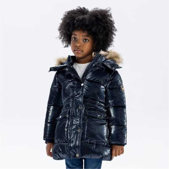 Ватирано Яке Girls Midi Length Padded Jacket Metallic Navy Ватирано Яке Girls Midi Length Padded Jacket Metallic Navy