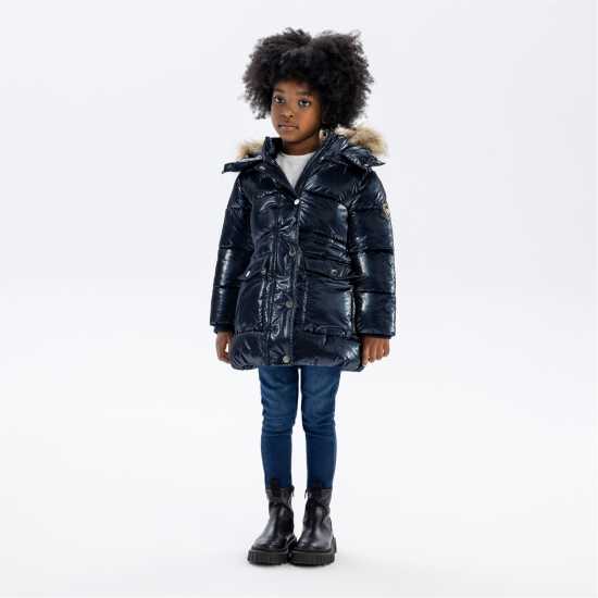 Ватирано Яке Girls Midi Length Padded Jacket Metallic Navy Ватирано Яке Girls Midi Length Padded Jacket Metallic Navy