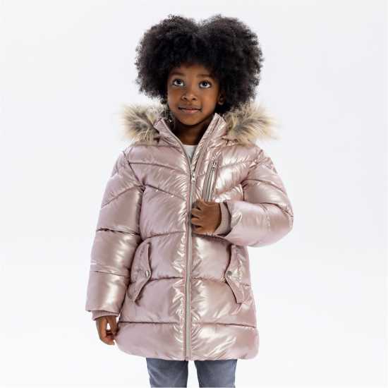 Girls Winter Coat Detachable Faux Fur Pink  