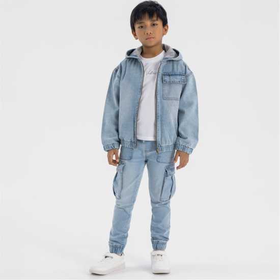Дънково Яке Boys Denim Jacket With Hood Zip Fastening Light Blue Дънково Яке Boys Denim Jacket With Hood Zip Fastening Light Blue