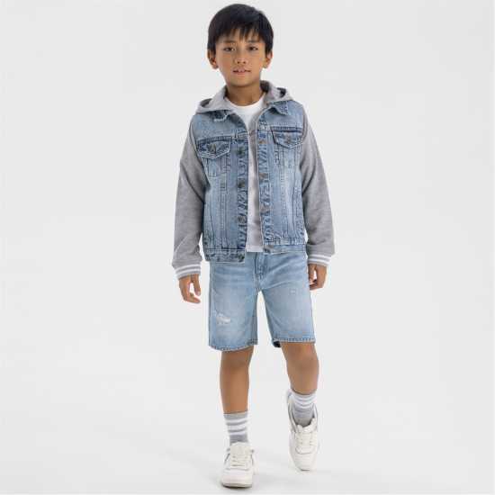 Дънково Яке Boys Denim Jacket Fleece Sleeves Detachable Hood Light Blue  