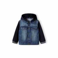 Дънково Яке Boys Denim Jacket Detachable Hood Fleece Sleeves Navy  