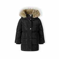 Girls Winter Coat With Faux Fur Trim Black  