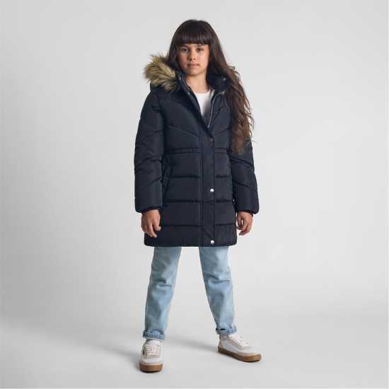 Girls Winter Coat With Faux Fur Trim Black Girls Winter Coat With Faux Fur Trim Black