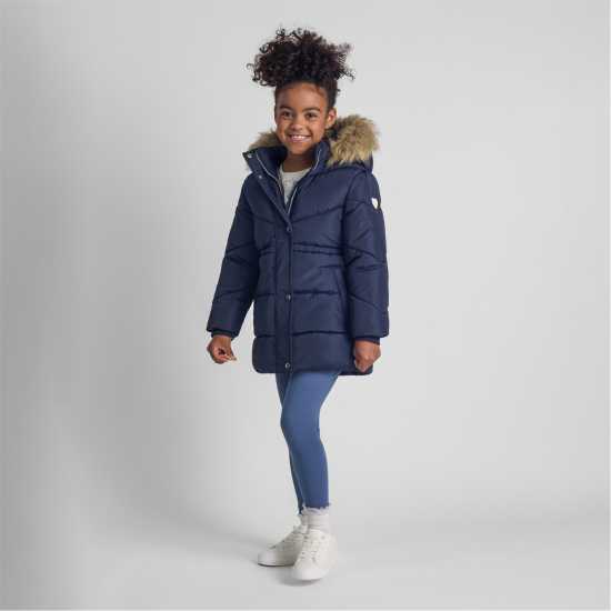 Girls Winter Coat With Padded Hood Navy Girls Winter Coat With Padded Hood Navy