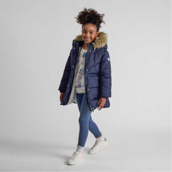 Girls Winter Coat With Padded Hood Navy Girls Winter Coat With Padded Hood Navy