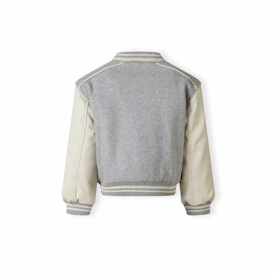 Girls Baseball Style Jacket With Faux Leather Sleeves Grey  