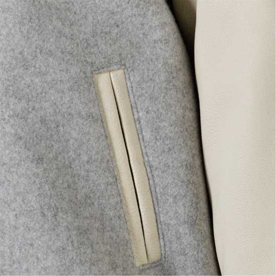 Girls Baseball Style Jacket With Faux Leather Sleeves Grey  