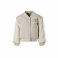 Girls Baseball Style Jacket With Ny Patch And Faux Leather Sleeves Beige  