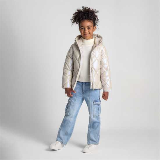 Ватирано Яке Girls Quilted Jacket With Hood And Zip Pockets Cream  
