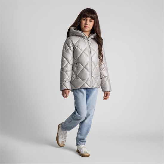 Ватирано Яке Minoti Girls Quilted Jacket With Hood And Zip Pockets Silver  