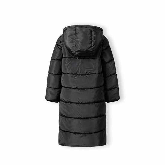 Ватирано Палто Girls Long Winter Quilted Coat With Hood And Side Slits Black Ватирано Палто Girls Long Winter Quilted Coat With Hood And Side Slits Black