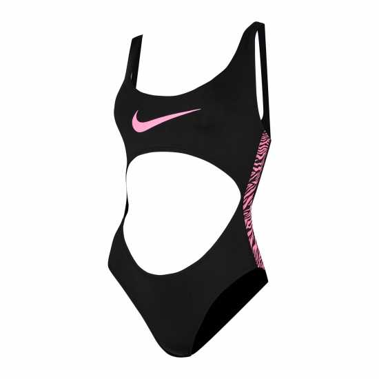 Nike Swimming Animal Tape Cut Out Swimsuit Black Дамски бански