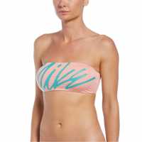 Nike Multi Logo Bandeau Bikini Top Womens Bleachd Coral Дамски бански