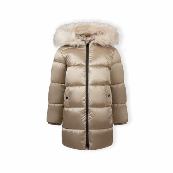 Girls Long Quilted Winter Coat With Faux Fur Trim Gold Girls Long Quilted Winter Coat With Faux Fur Trim Gold