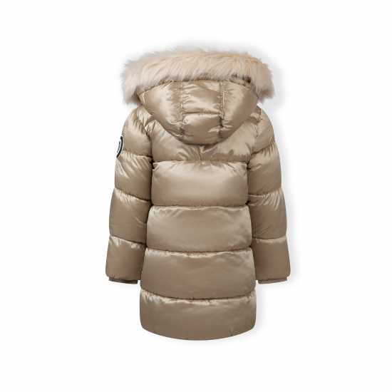 Girls Long Quilted Winter Coat With Faux Fur Trim Gold Girls Long Quilted Winter Coat With Faux Fur Trim Gold