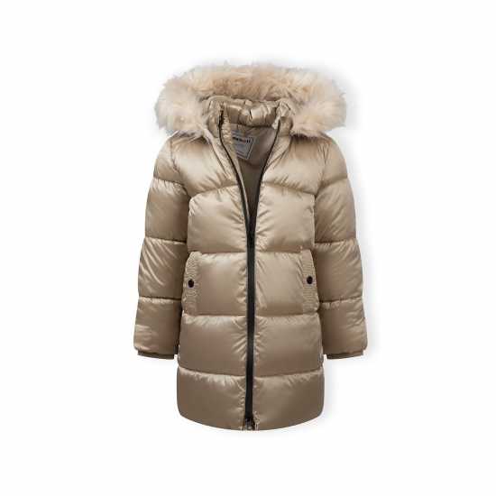 Girls Long Quilted Winter Coat With Faux Fur Trim Gold Girls Long Quilted Winter Coat With Faux Fur Trim Gold