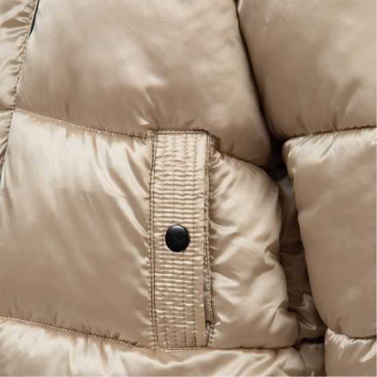 Girls Long Quilted Winter Coat With Faux Fur Trim Gold Girls Long Quilted Winter Coat With Faux Fur Trim Gold