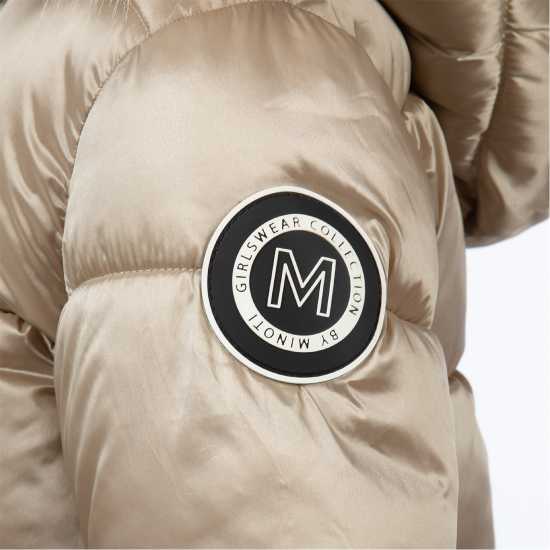 Girls Long Quilted Winter Coat With Faux Fur Trim Gold Girls Long Quilted Winter Coat With Faux Fur Trim Gold