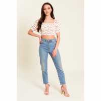 Be You Shirred Crop Top Womens Крем Цветно Дамски ризи и тениски