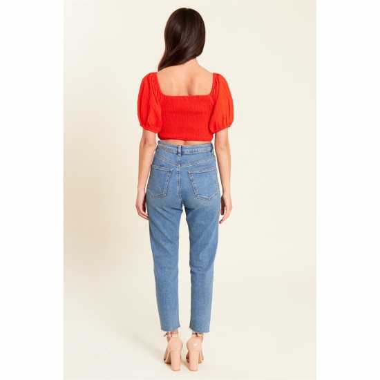 Be You Shirred Crop Top Womens Червено Дамски ризи и тениски