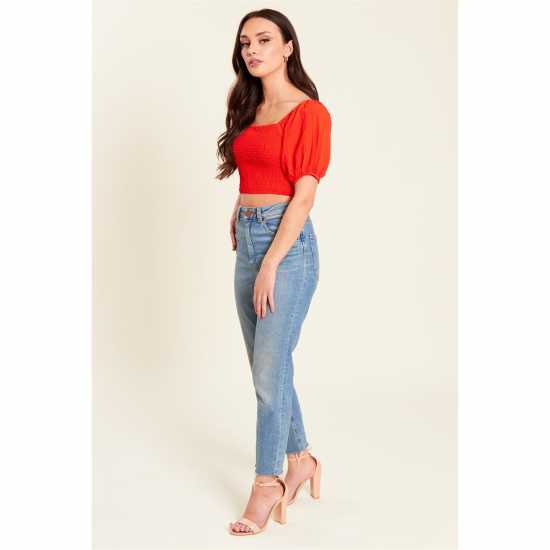 Be You Shirred Crop Top Womens Червено Дамски ризи и тениски