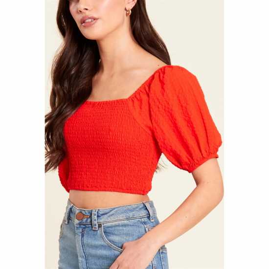 Be You Shirred Crop Top Womens Червено Дамски ризи и тениски