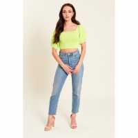 Be You Shirred Crop Top Womens Лайм Дамски ризи и тениски