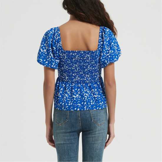 Be You Sleeve Peplum Top Синьо цветно 