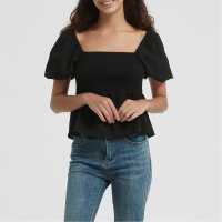 Be You Sleeve Peplum Top Черно 
