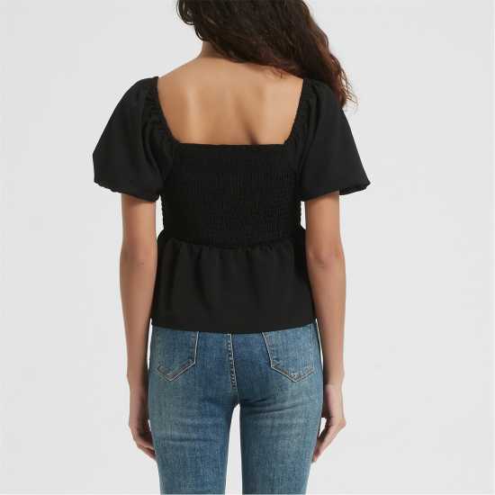 Be You Sleeve Peplum Top Черно 