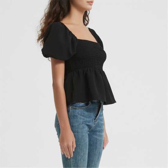 Be You Sleeve Peplum Top Черно 