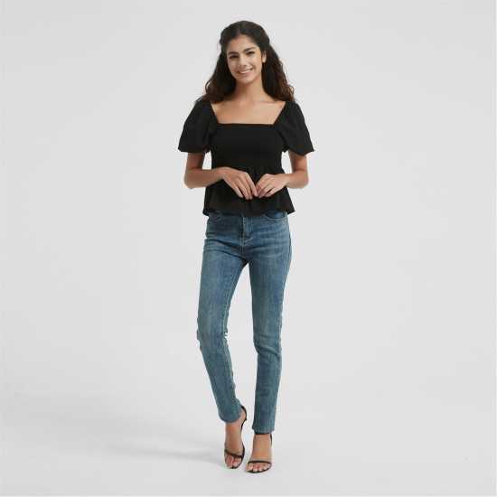 Be You Sleeve Peplum Top Черно 