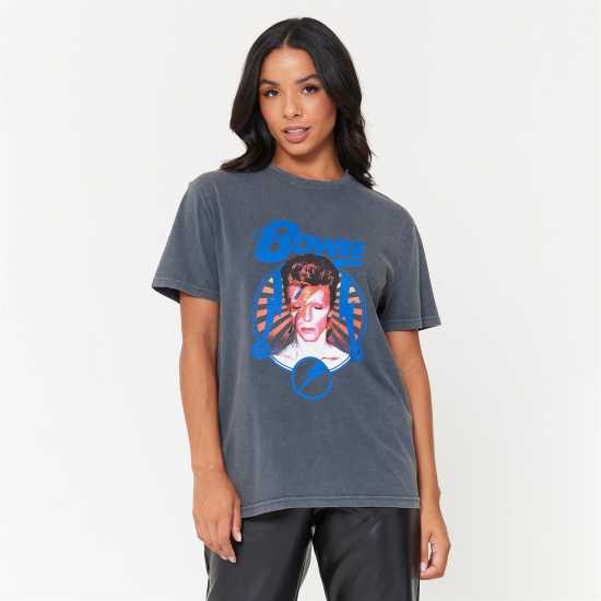 Unisex Acid Wash David Bowie T-Shirt Black  Дамски тениски и фланелки