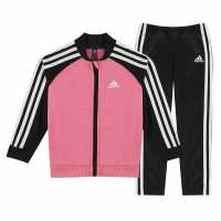 Adidas Stripe Poly Tracksuit Pink/Black Детски спортни екипи