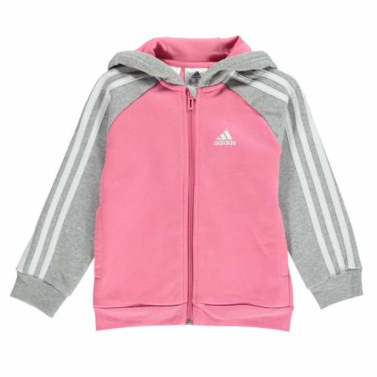 Adidas 3 Stripe Fleece Tracksuit Pink/Grey Детски спортни екипи