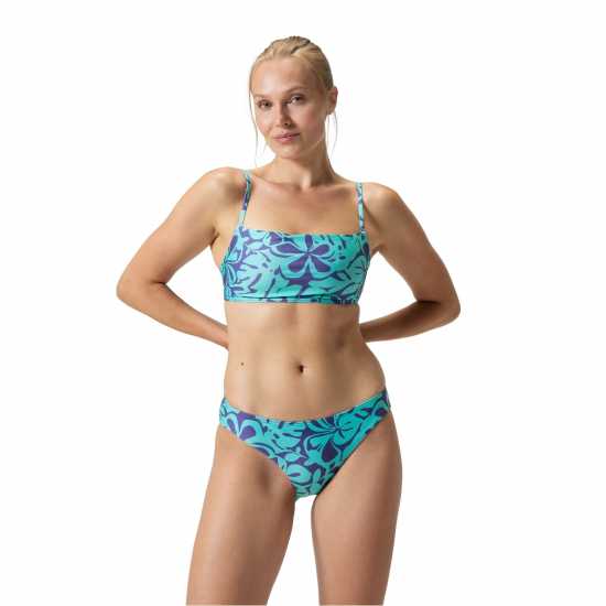 Speedo Womens Printed Adjustable Thinstrap 2 Piece Хапуна синьо Дамски бански