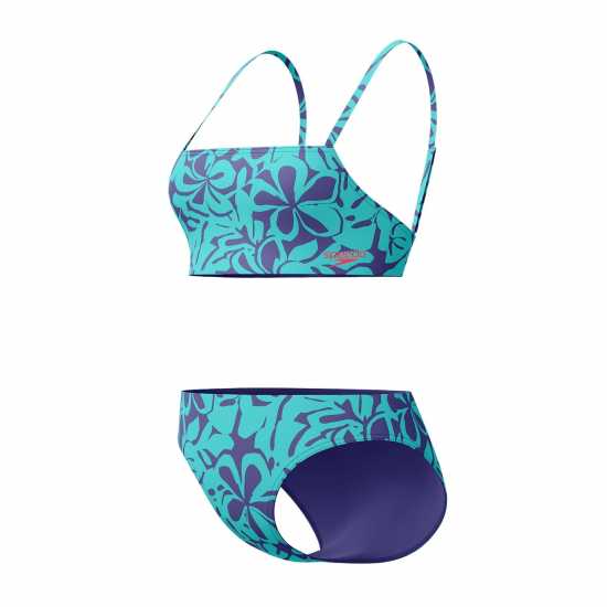 Speedo Womens Printed Adjustable Thinstrap 2 Piece Хапуна синьо Дамски бански