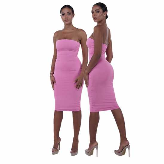Дамска Рокля Honeyz Women's Boobtube Midi Bodycon Dress Розово 