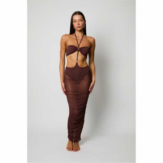 Honeyz Women's Mesh Reversible Cut Out Dress Кафяво 