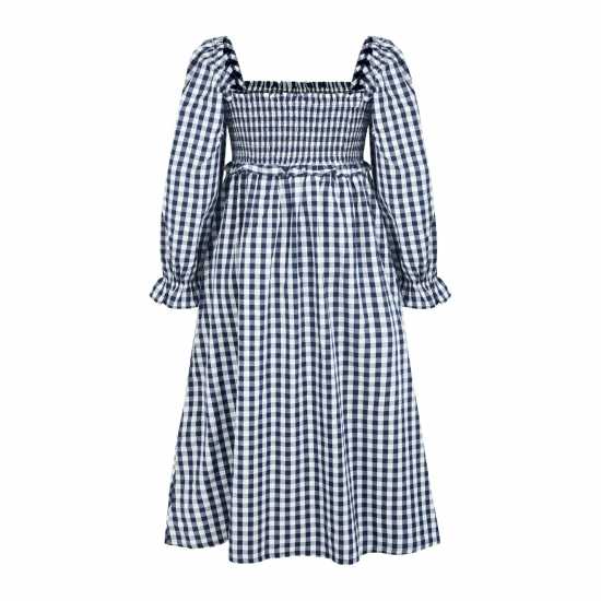 Miso Check Milkmaid Dress Морско синьо/Бяло 