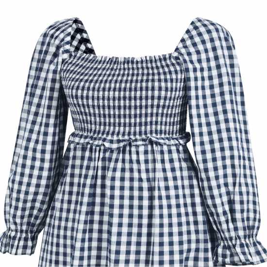 Miso Check Milkmaid Dress Морско синьо/Бяло 