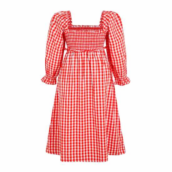 Miso Check Milkmaid Dress Червено/Бяло 