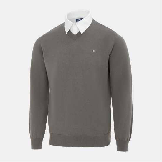 Мъжки пуловери и жилетки Плетен Пуловер Giorgio Mock V Neck Knitted Sweater Men Slate Плетен Пуловер Giorgio Mock V Neck Knitted Sweater Men Slate Мъжки пуловери и жилетки