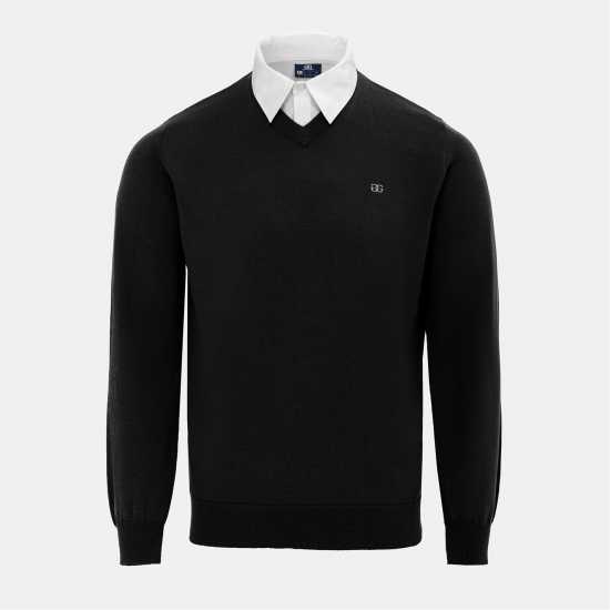 Мъжки пуловери и жилетки Плетен Пуловер Giorgio Mock V Neck Knitted Sweater Men Black Плетен Пуловер Giorgio Mock V Neck Knitted Sweater Men Black Мъжки пуловери и жилетки