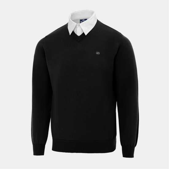 Мъжки пуловери и жилетки Плетен Пуловер Giorgio Mock V Neck Knitted Sweater Men Black Плетен Пуловер Giorgio Mock V Neck Knitted Sweater Men Black Мъжки пуловери и жилетки