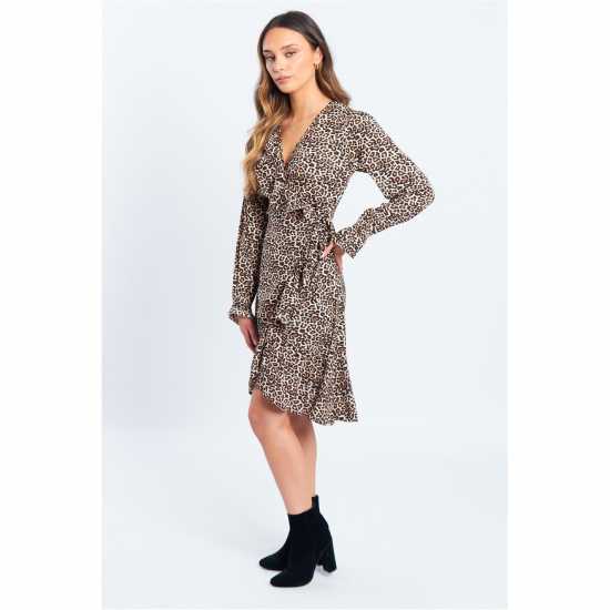 Leopard Ruffle Wrap Mini Dress Leopard Ruffle Wrap Mini Dress